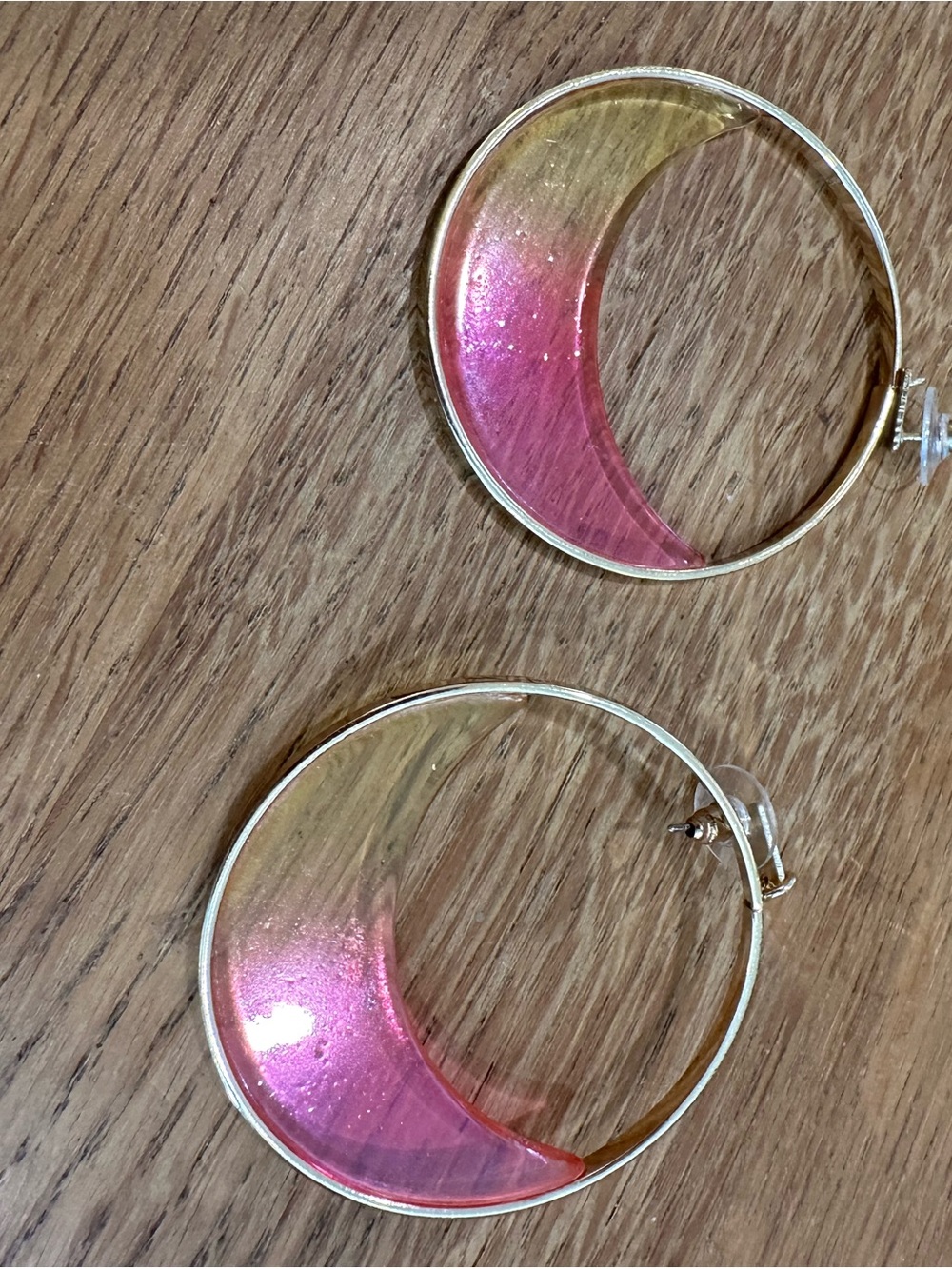 Pink and Gold Crescent Hoop Earrings - Unbranded